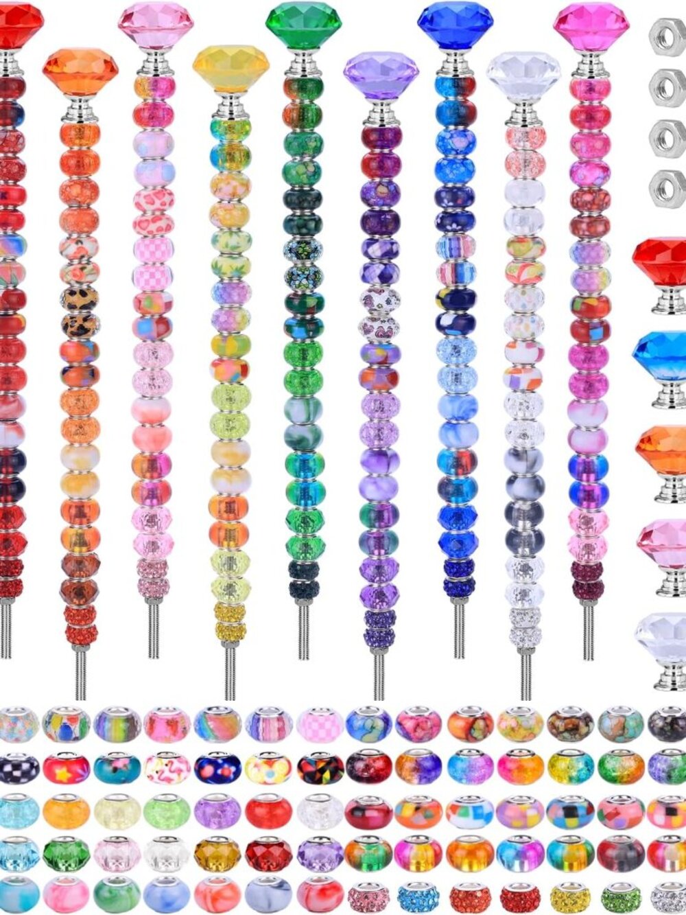DIY Crystal Beaded Fairy Wand Garden Stakes Kit, Colorful Decorative Wands with